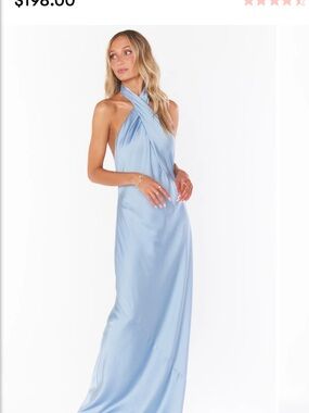 Show Me Your Mumu Satin Halter Maxi Dress in Light Blue